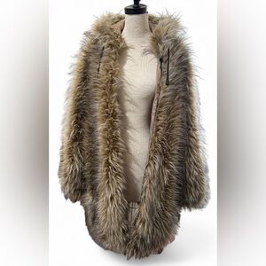 Urbancode London Brown Faux Fur Parka Coat with Hoodie Size Medium